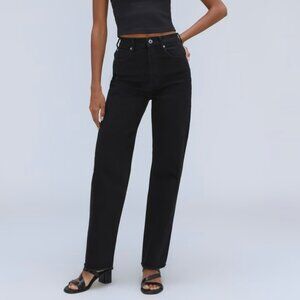 Everlane The Way High High Rise Straight Leg Raw Hem Stretch Jeans Black Size 28